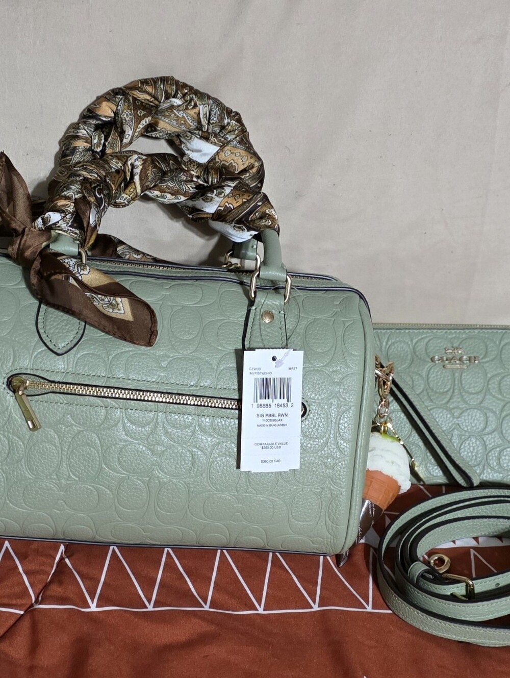 Coach Pistachio Embossed Rowan & matching wristlet - Picture 7 of 13